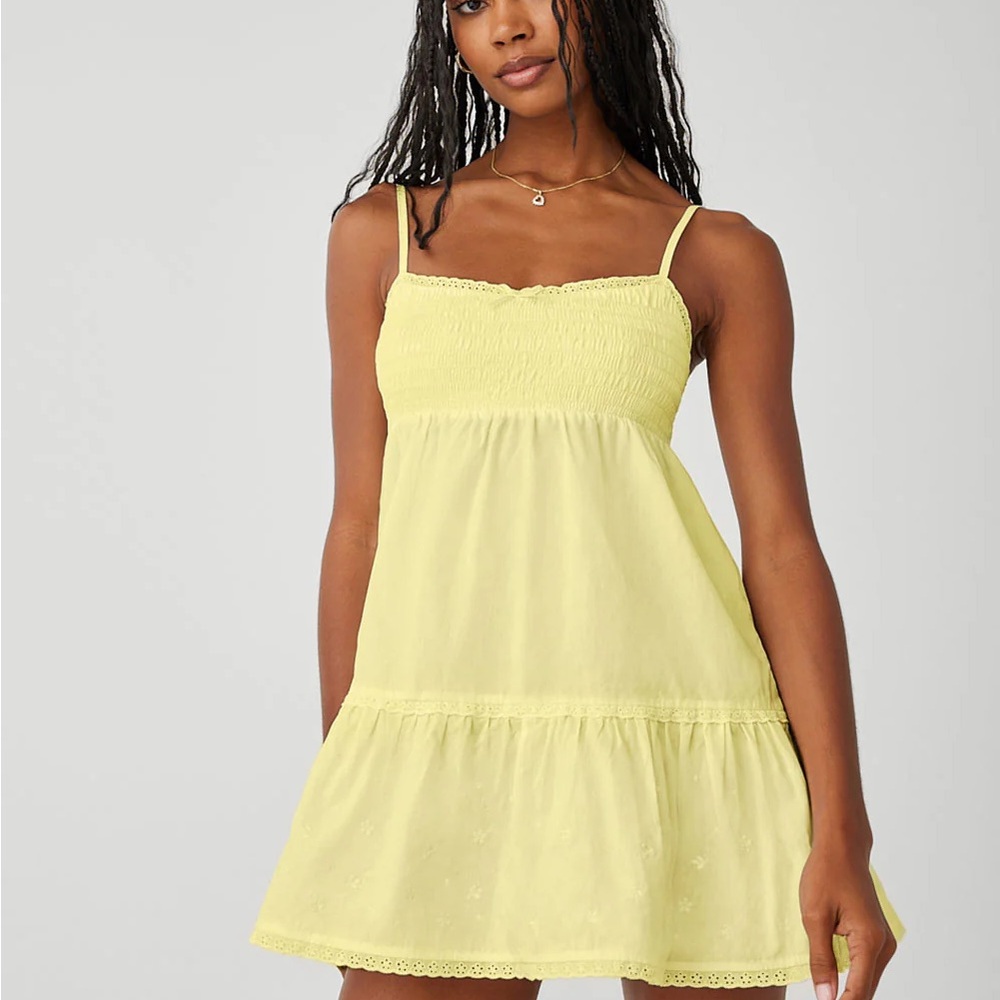 Frankie‘s bikinis Yellow Sundress: Baby Embroidered Mini Dress